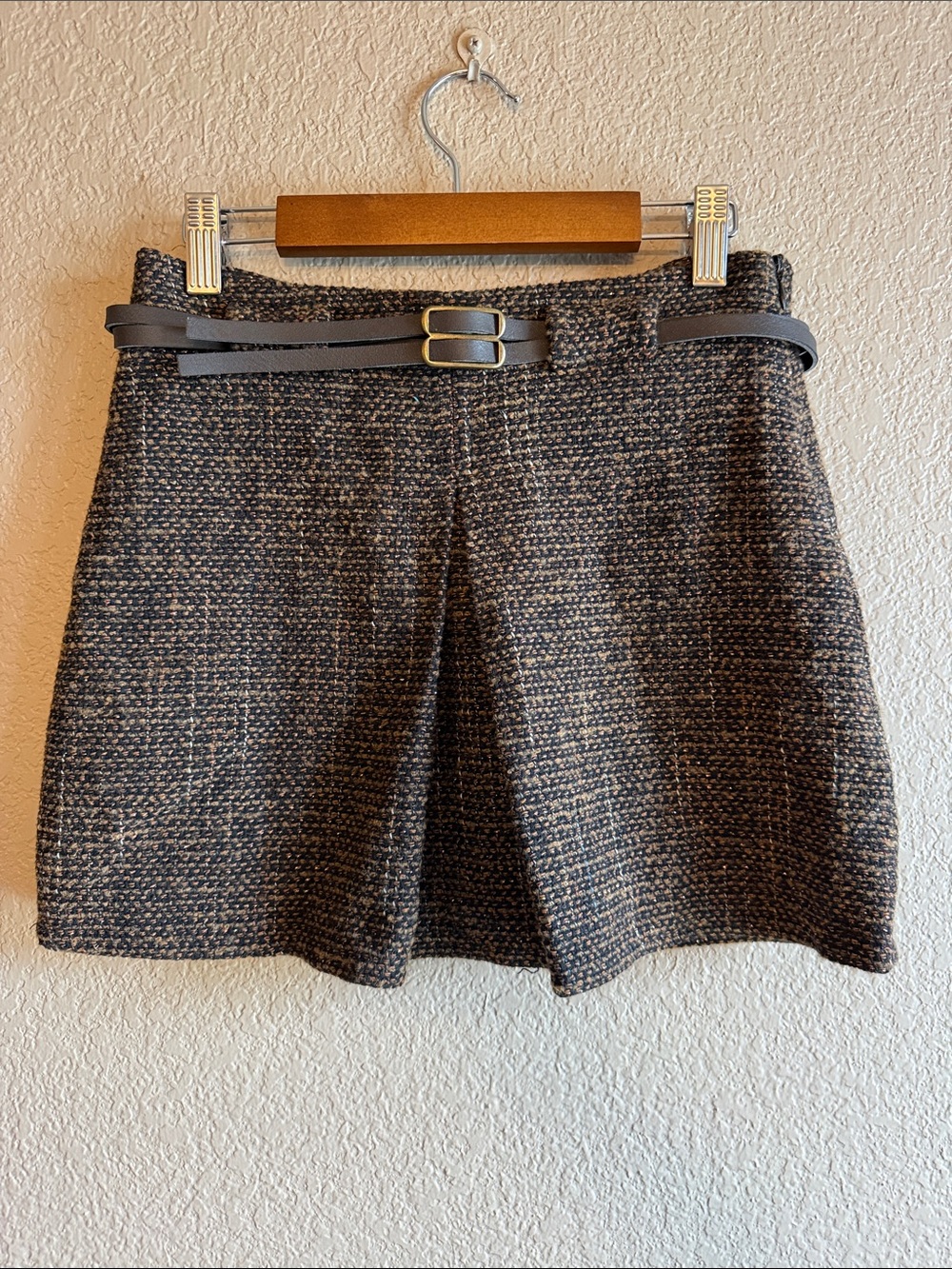 Zara Tweed High-Waist Skirt with Belt